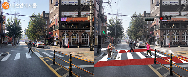 성북구 돈암제일시장 개선 전 모습(왼쪽)와 개선 후 모습