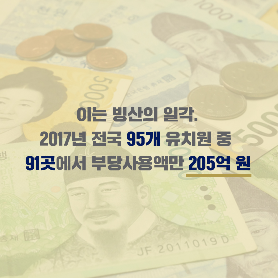 #이는 빙산의 일각. 2017년 전국 95개 유치원 중 91곳에서 부당사용액만 205억 원