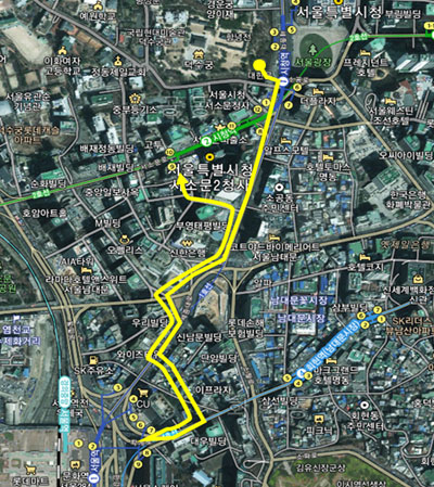 요일별 순라의식 동선도 목요일(서울로7017) 순라(약 2.7km)