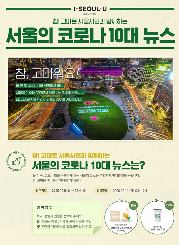 서울의 코로나 10대 뉴스 온라인 투표가 12월 4일까지 진행된다