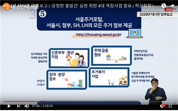 청년 신혼부부를 위한 주거지원정책이 화면에 소개되고 있다.
