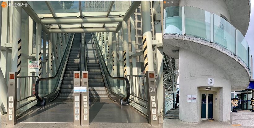 서울로 7017로 가는 에스컬레이터, 엘리베이터와 오르막으로 이어진 길