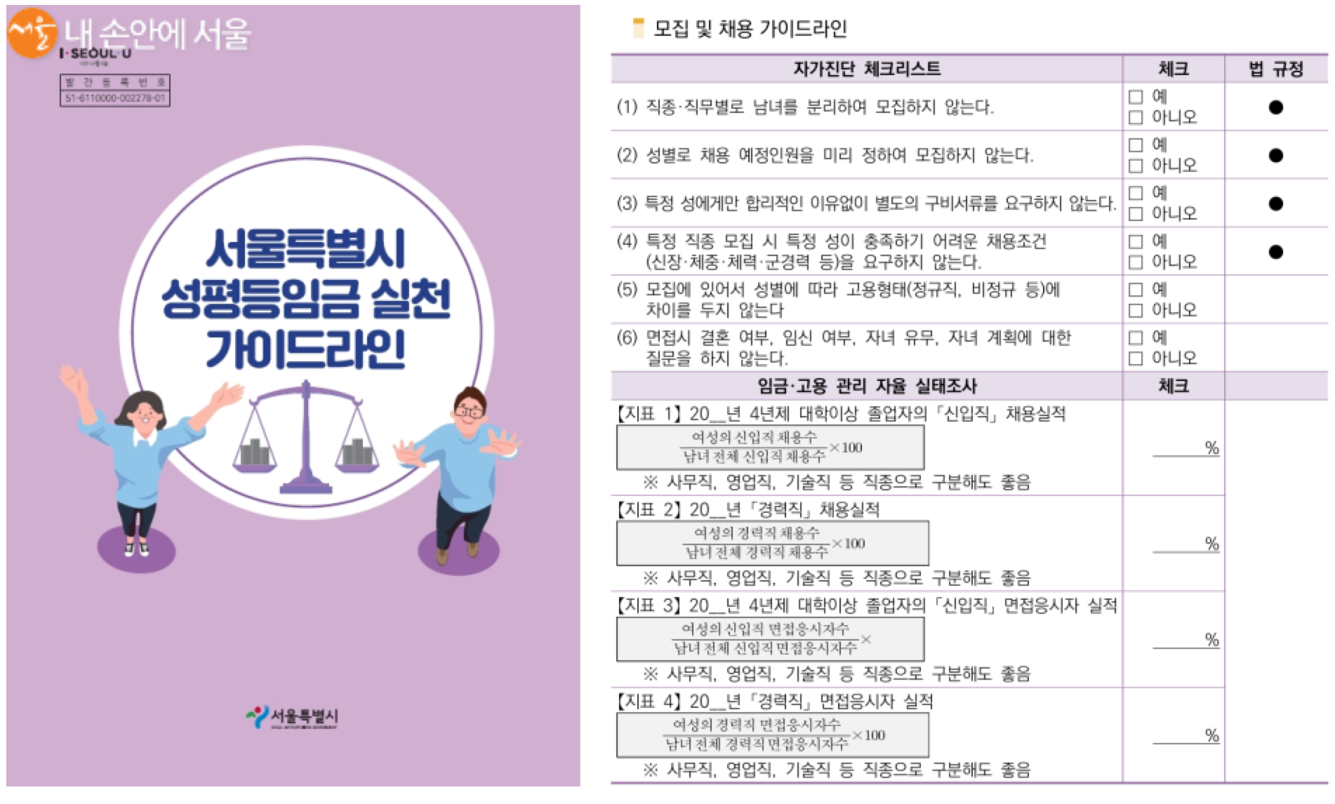 서울시가 전국 최초로 제작한 성평등임금 실천 가이드라인 Ⓒ서울시
