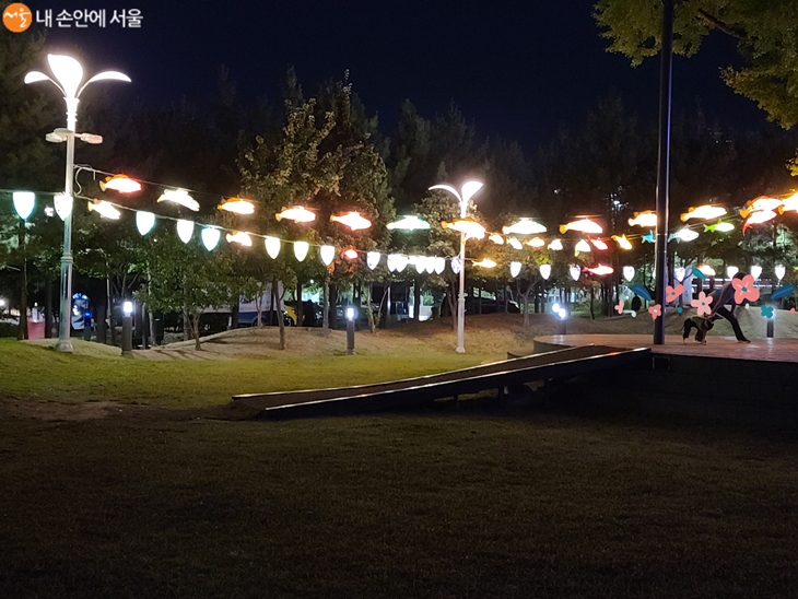 일자공원 잔디광장에 빛들이 내려오고 있다