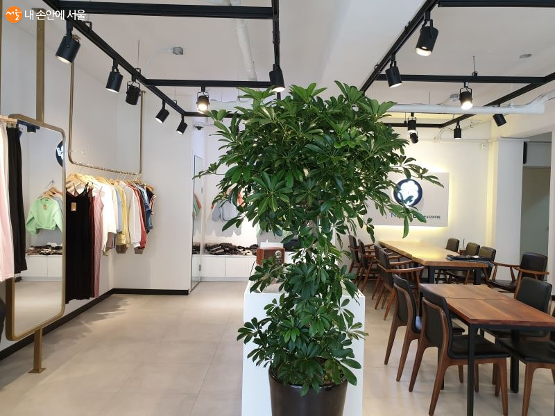 옷가게와 커피점이 한 공간에 있다. 