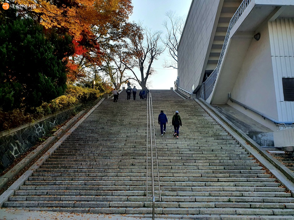 ‘삼순이 계단’으로 불리는 이 계단은 신사 입구에서 본전으로 향하는 돌계단 384개 중 일부다. 조선신궁의 흔적이다. 